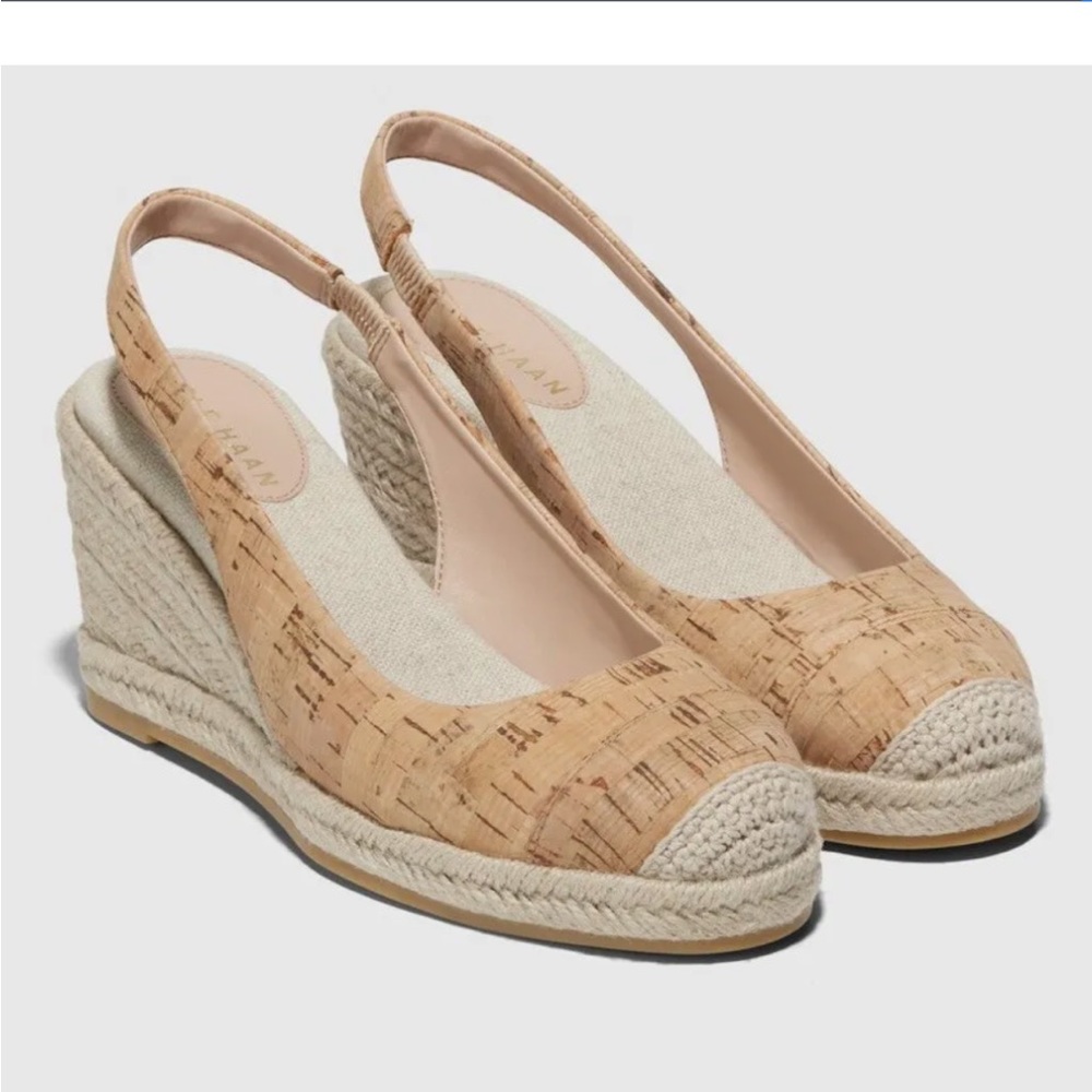 NWOT Cole Haan Cloudfeel Espadrille Wedge Slingback Cork-Natural Linen